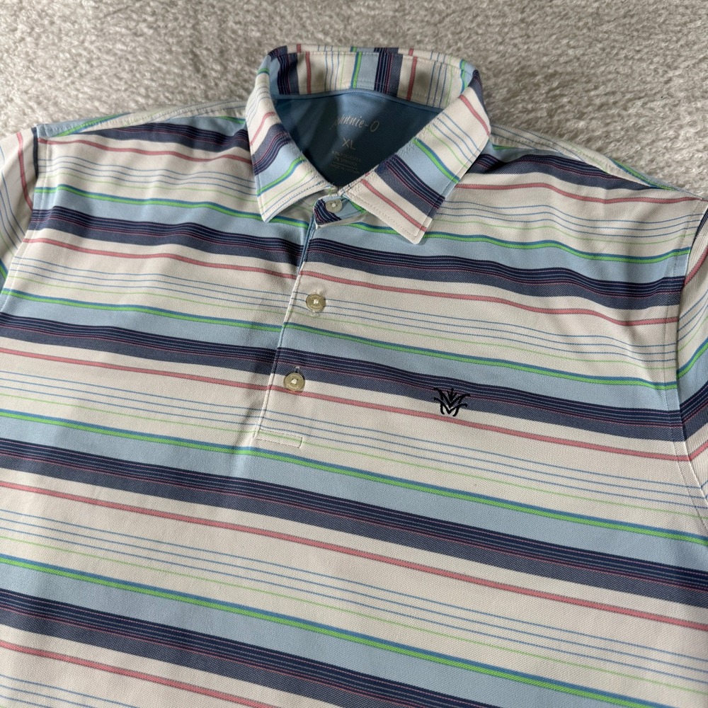 Johnnie-O Polo Shirt Mens XL Striped Blue White Surfer Green Pink Casual Golf - Picture 3 of 9